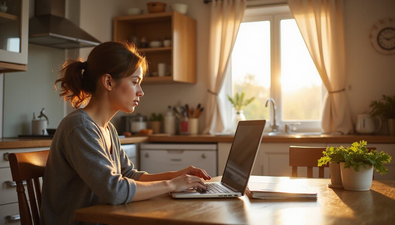 Person exploring recovery resources online with sunlight through the window