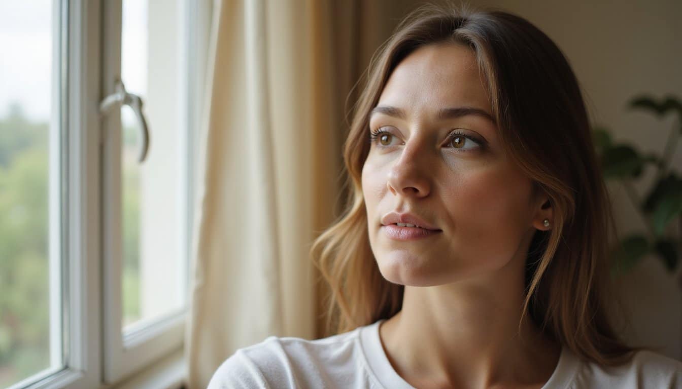 A woman sitting by a window