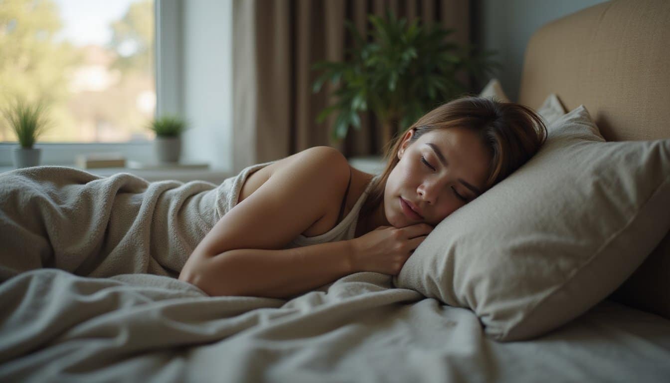 Person resting in bed in a calm detox recovery room with neutral tones