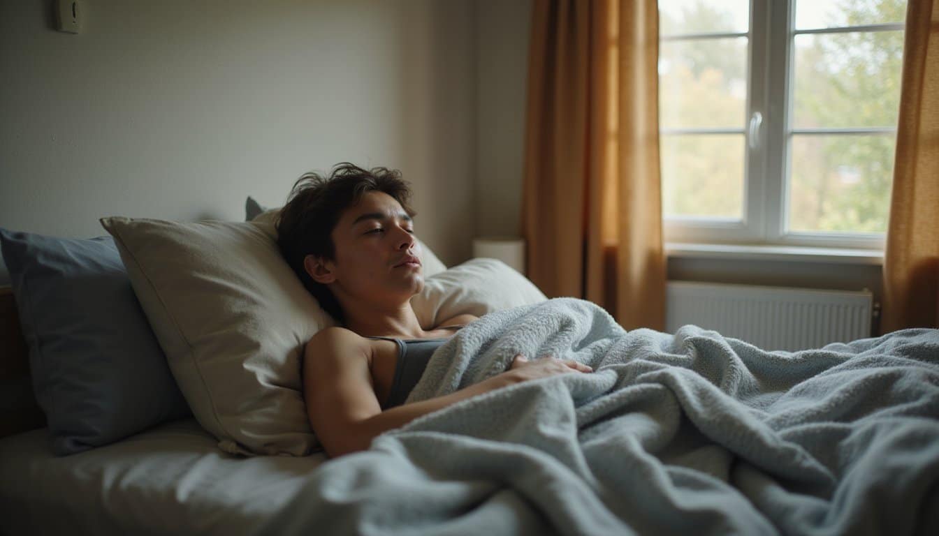 Adult resting quietly in a cozy residential room designed for recovery
