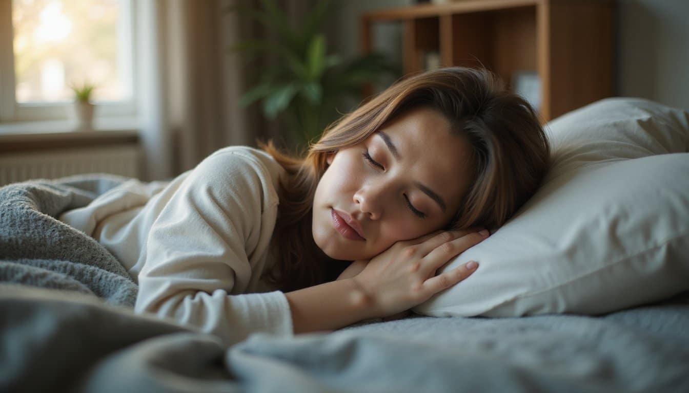 Adult resting peacefully in a neutral-toned residential detox bedroom