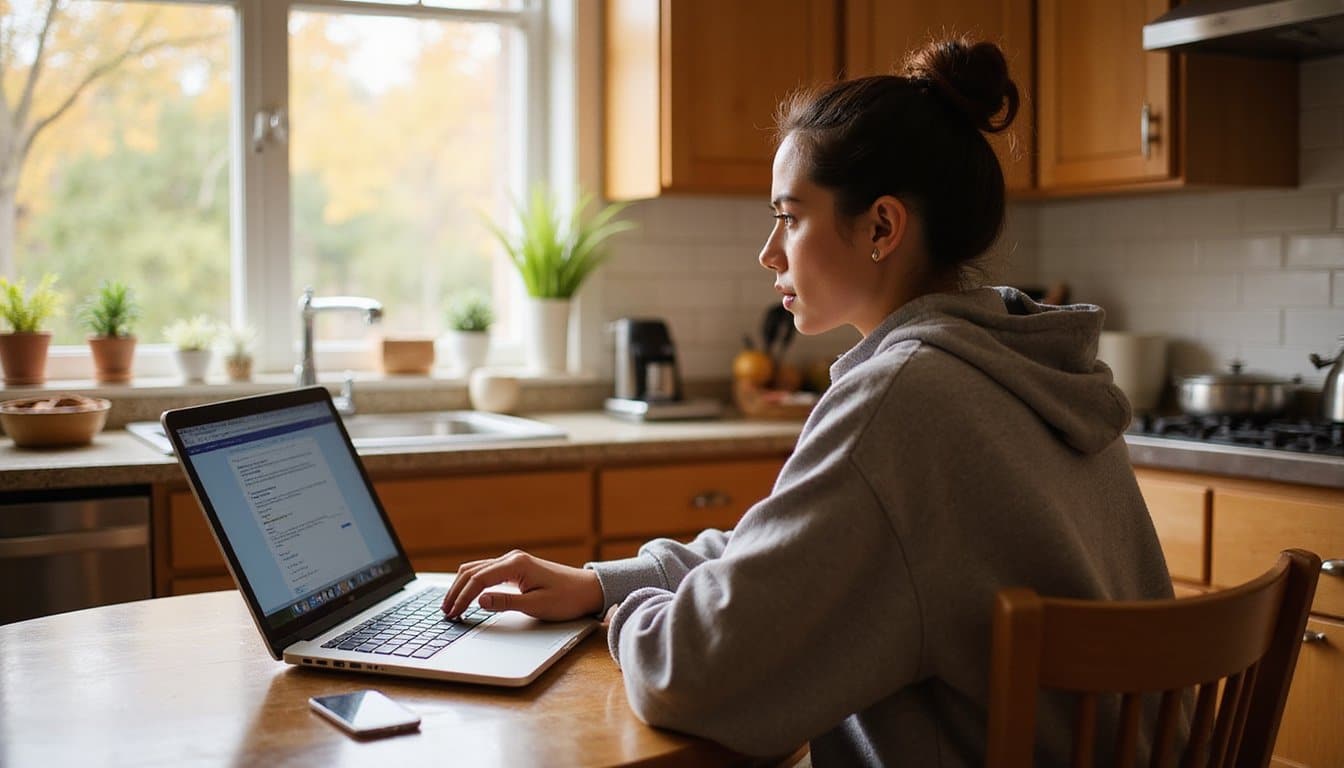 Person reviewing addiction treatment information at a kitchen table