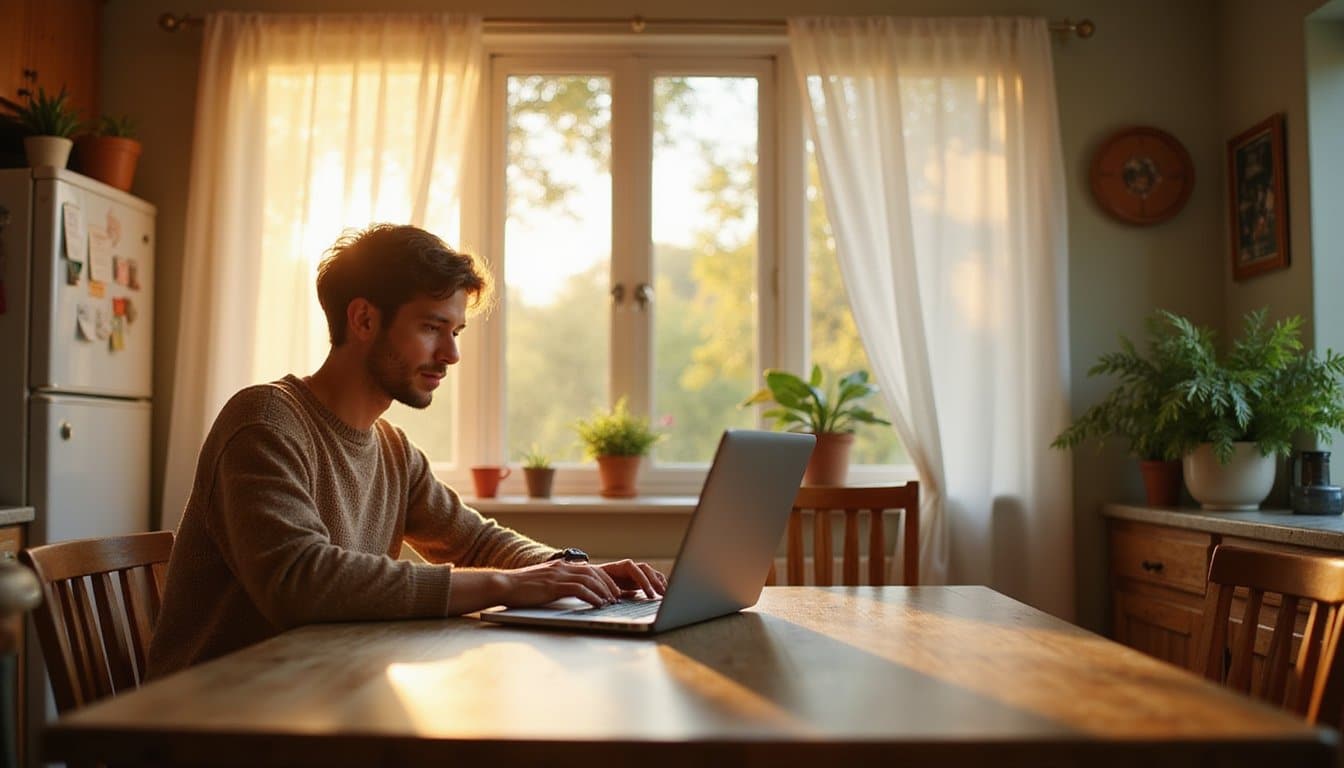 Morning light in a home kitchen as someone searches for treatment help online