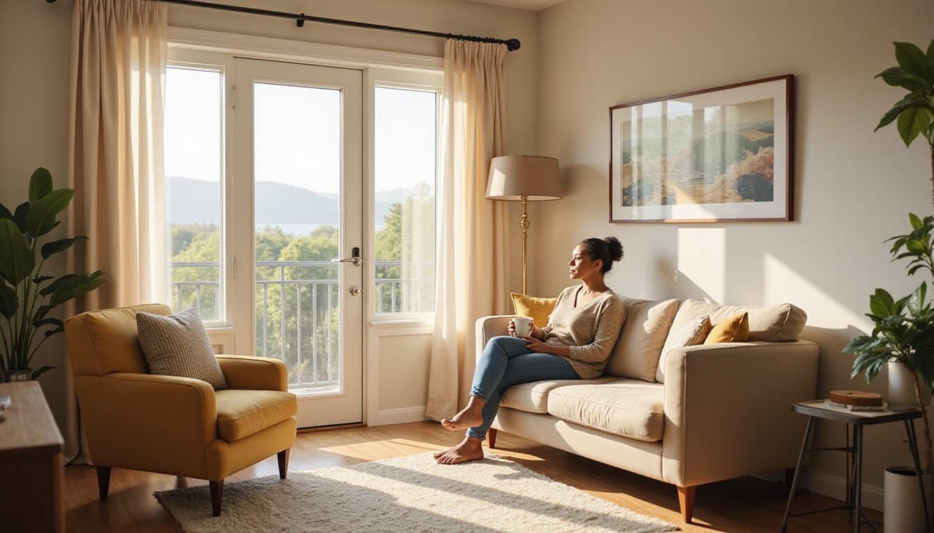 Marijuana detox facility lounge with bright interior and calming atmosphere