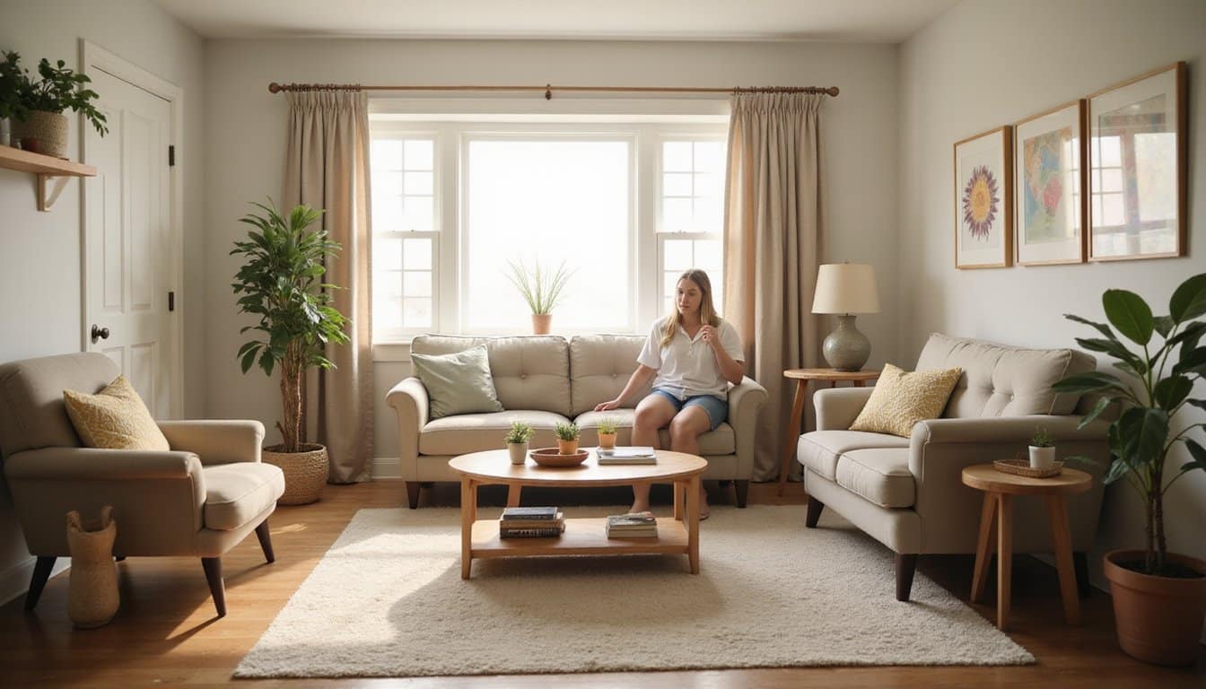 Marijuana detox support space with home-like furniture and calming atmosphere