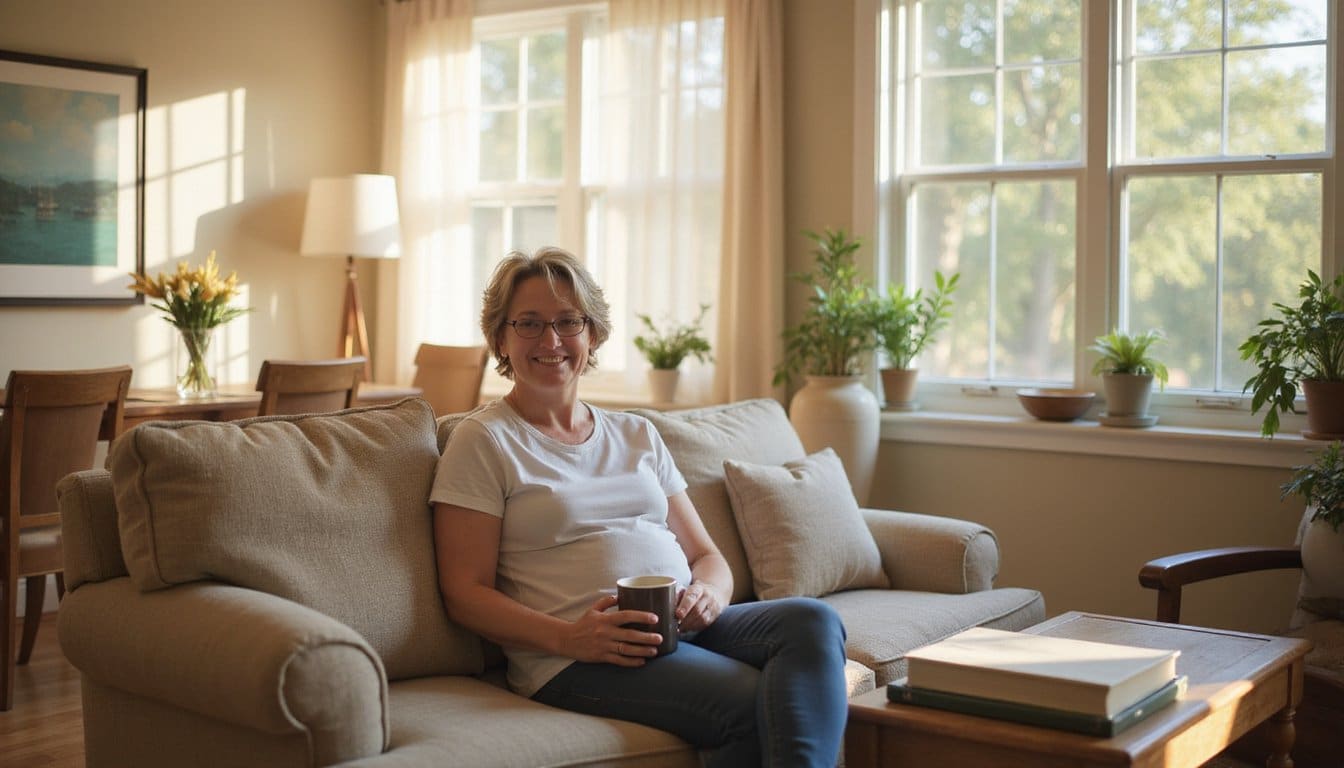 Marijuana detox recovery center interior with woman resting on couch
