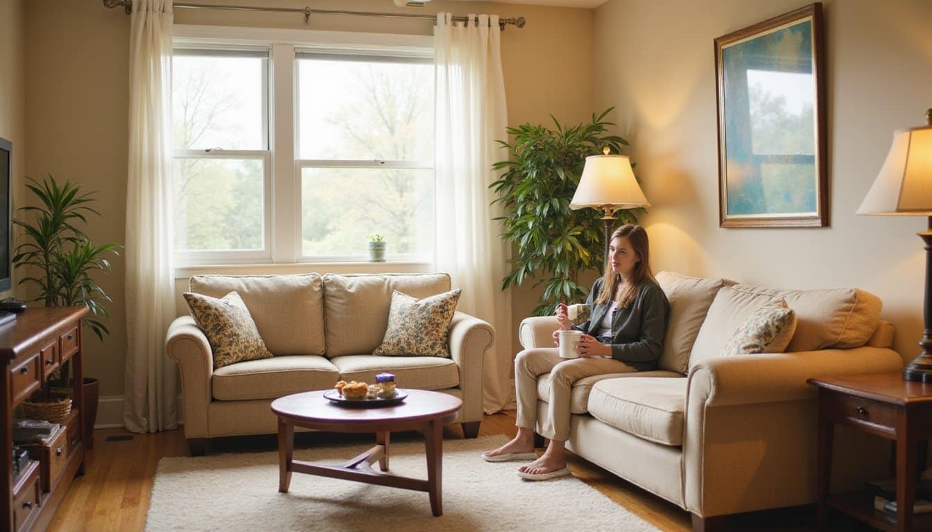Quiet Marijuana detox therapy room with sofas, plants, and natural light