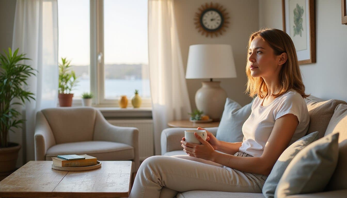 Bright Marijuana detox counseling area with woman in comfortable seating