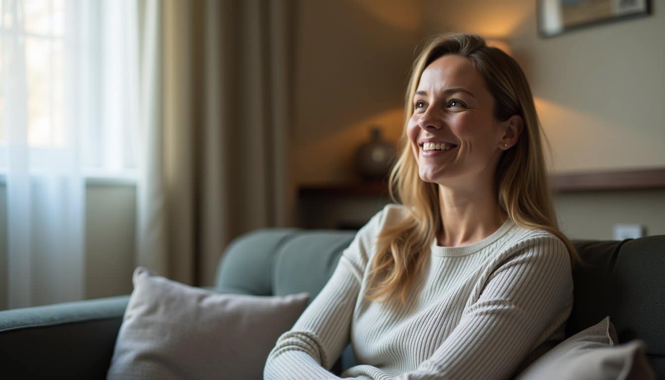 Person relaxed on a sofa with soft lighting, symbolizing fentanyl detox