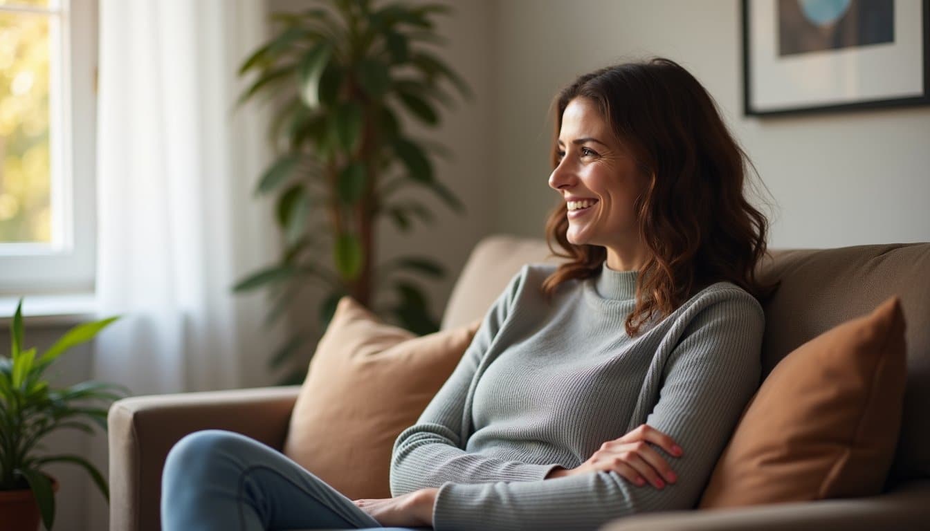 Person enjoying a quiet moment on a couch during fentanyl detox
