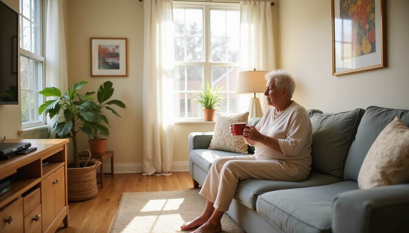 Marijuana detox center lounge with welcoming couches and warm sunlight