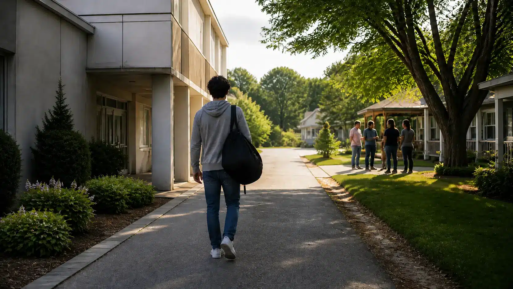 A young adult leaving the clinic